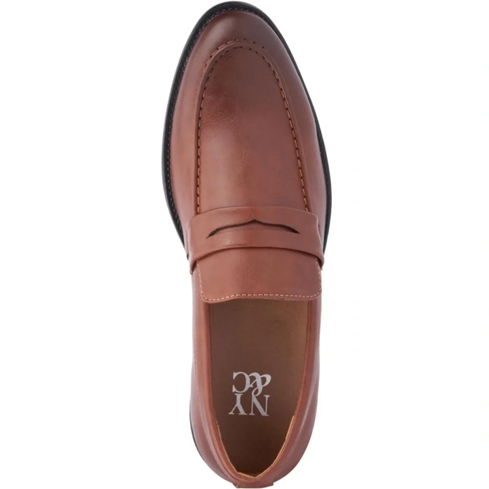 NWOT NY&C Men's Brown Leather Like dress Loafers size 13